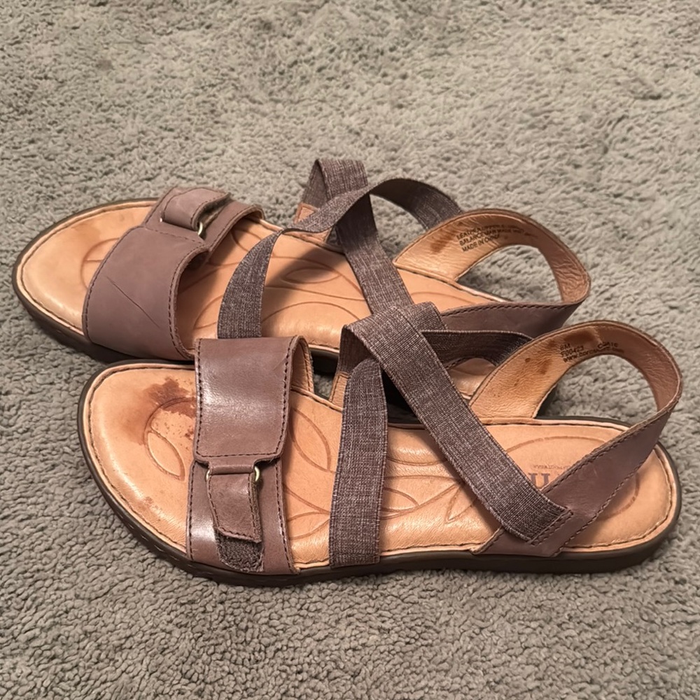 Born Taupe and Gray Strappy Sandals
